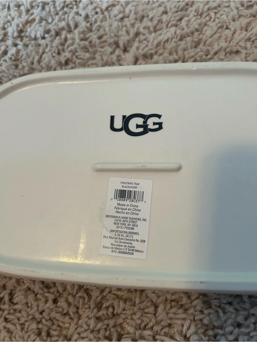 UGG Black and White Pinstripe Bath Vanity, trashcan, and curtain Set